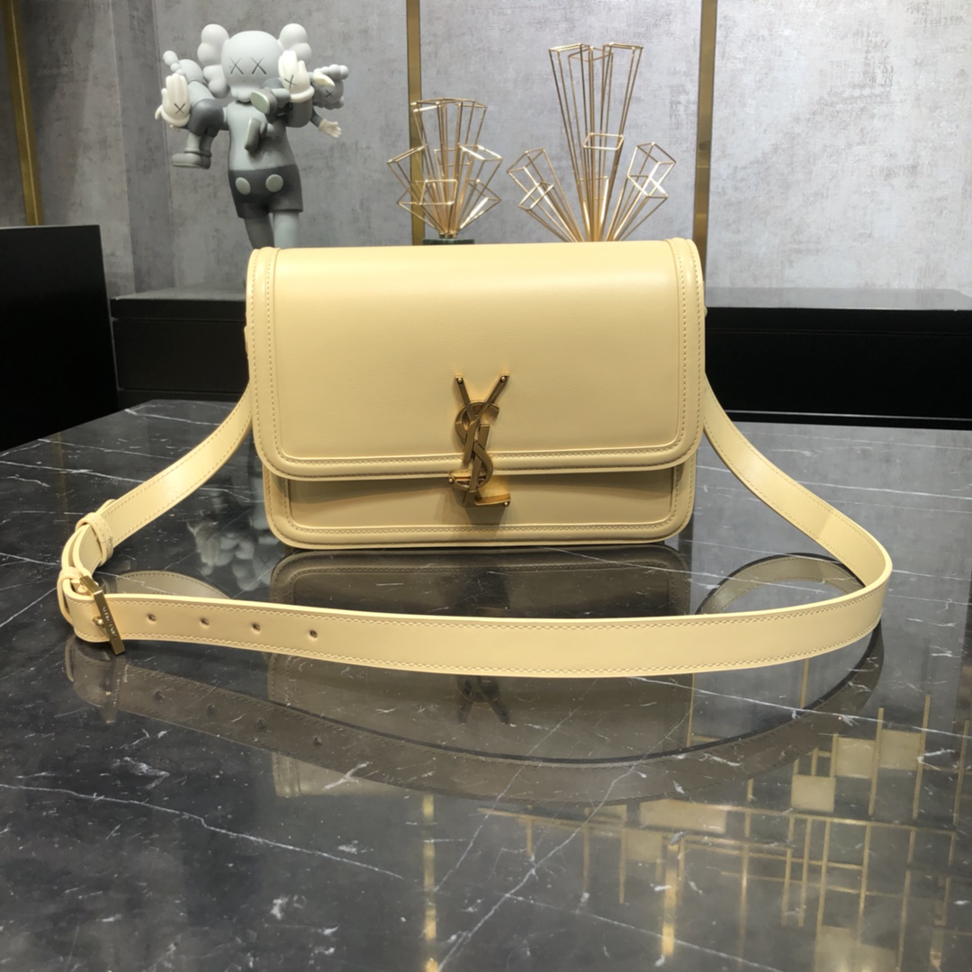 Saint Laurent Solferino Box Medium Calfskin Handbag Shoulder Bag Light Apricot 634305 